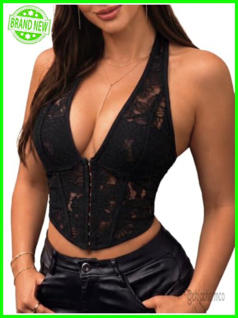 Lace Halter Corset Top Sleeveless Backless Bustier Crop Tank